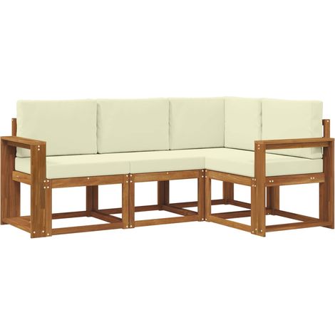 Outdoor Sofa Set with Cushion 4 pcs Natural and Cream vidaXL