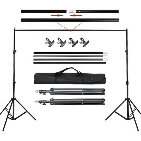 BALLSHOP Kit Support pour Fond Photo 2x2m - Structure en Acier Haute Densité Noir - Stand Portable et Réglable pour Studio/Événements - Pliable avec Sac de Transport (2.2kg) (1/5)