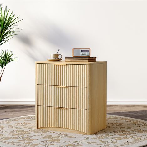 Table de chevet MDF coloris chêne 58x38x64 cm, 3 tiroirs avec glissières amorties (1/5)