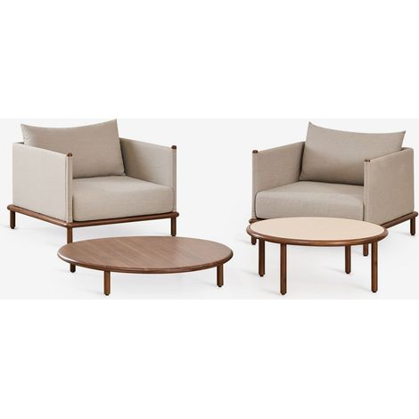 Set da salotto con 2 poltrone e 2 tavolini rotondi in legno di acacia Olivia SKLUM            
