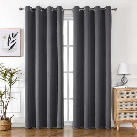 Lot de 2 rideaux occultants 200×140 cm, isolants thermiques/froids, gris foncé (1/5)