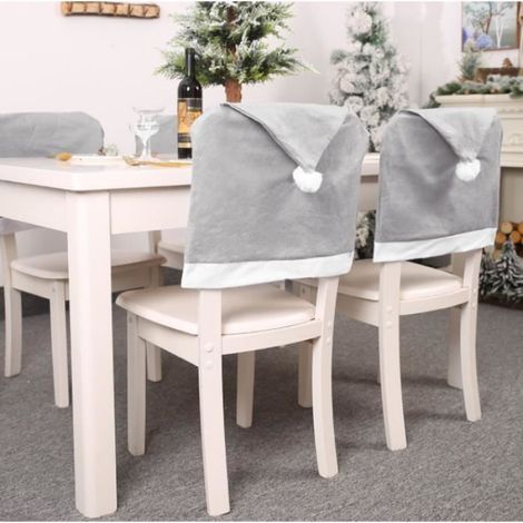 Housses de chaise de Noël pour salle à manger, lot de 8, en tissu non tissé gris, dimensions 58 x 49 cm, décoration de fête (1/4)