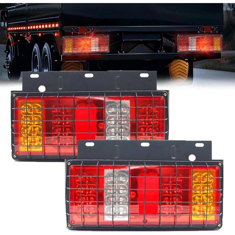 Barre de feux arrière de remorque à led, LED Truck Tail Light, Trailer RV Tail Lights with Iron Net Protection 12V/24V Turn Brake Reverse Taillights, 2 pièces (24V) (1/5)