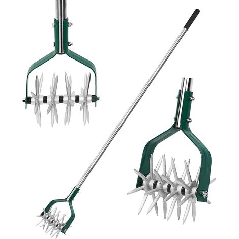 Garden Tiller with Adjustable Stainless Steel Handle, Slim Rotary Tiller for Soil Loosening in Small Gardens, Lawn Aeration, Fertilizer Mixing and Plant Tiller (1/4)