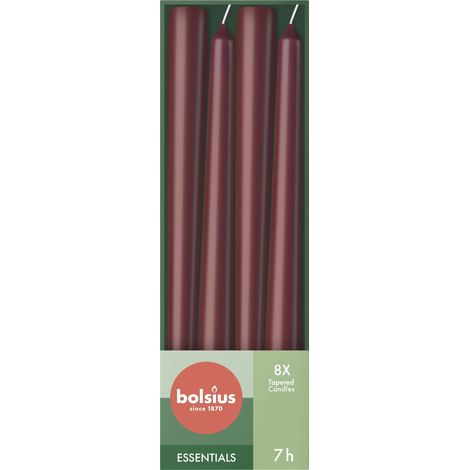 Bolsius Candele affusolate – Rosso Scuro – Confezione da 8 – 24,5 cm – Durata di 7 ore – Non profumate – Cera vegana naturale – Senza olio di palma (1/4)