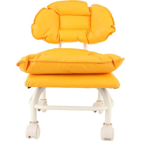 Tabouret bas à roulettes avec dossier, imperméable, en PU, pivotant, avec rembourrage doux orange. (1/5)