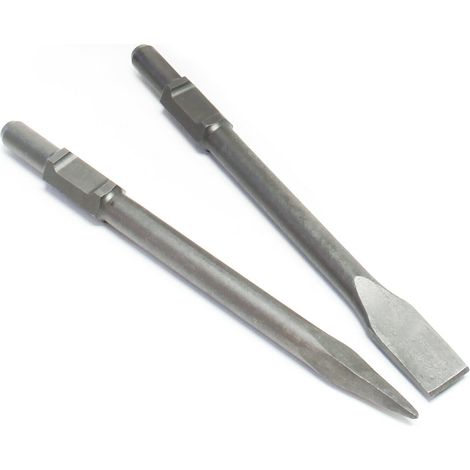 Jeu de burin plat et pointu pour marteau de démolition diamètre 25mm 2 pièces (1/2)