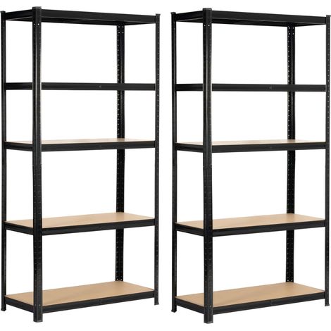 Set 2 x AKORD Scaffale garage in metallo acciaio nero 5 ripiani in colore legno per carichi fino a 875kg 90x40x180 cm (1/5)