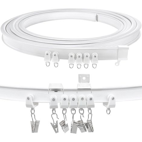 Tringle À Rideaux Plafond - Tringle Flexible Pour Fenêtres En Équerre - 5 M - Support Mur Ou Plafond - Rail Courbé Réglable - 1 Pièce
