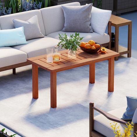Table basse extérieure rectangulaire en bois, plateau à lattes, pour terrasse, jardin et bord de piscine (1/5)