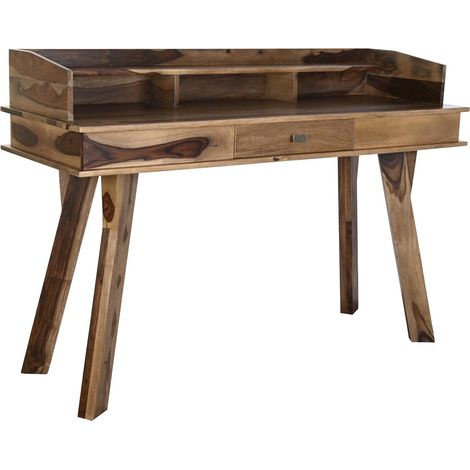Bureau en bois de sheesham coloris naturel - Longueur 140 x Profondeur 50 x Hauteur 96 cm -PEGANE- (1/5)