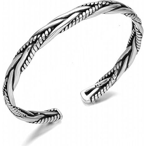Bracelet manchette argenté pour homme, bijou rétro, bracelet ouvert tressé et torsadé, cadeau (1/5)