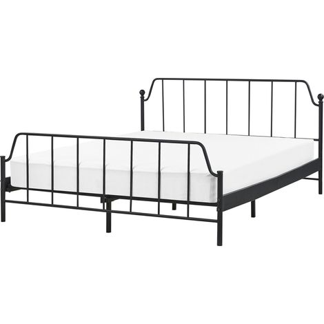 Letto moderno minimalista 160 x 200 Metallo nero doghe legno di pioppo Mauressac