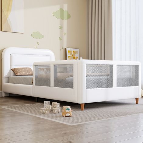 Lit plateforme avec barrière sécurité blanc 90 x 200