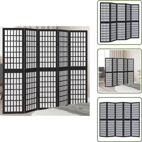 Biombo decorativo - vidaXL Biombo separador de 5 paneles madera maciza Paulownia negro - Partición interior