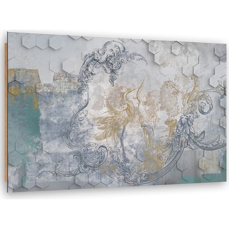 Quadro deco panel, Uccelli grigi su uno sfondo geometrico - 60x40 (1/5)