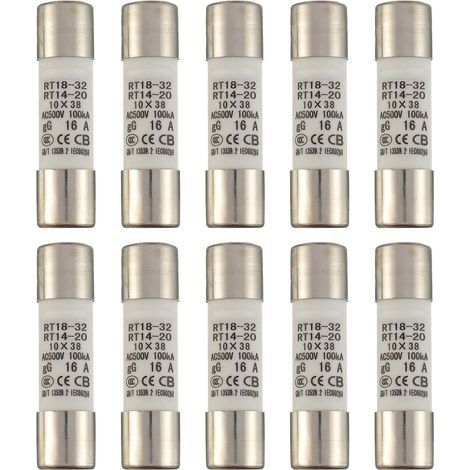 16A 500V Fusible à tube céramique RT18-32 Fusible haute tension cylindrique 10x38mm (paquet de 10) (1/4)