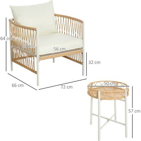 3-teiliges Bistro-Set Gartenmöbel-Set Gartensitzgruppe, PE-Rattan, 72 cm x 66 cm x 64 cm, Gelb+Creme (1/5)