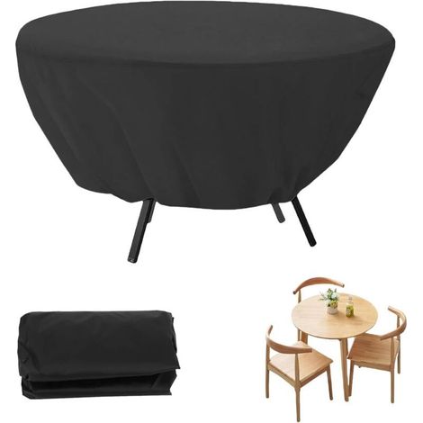 Round Garden Table Cover, Waterproof Round Garden Table Cover, 127x58cm, Dustproof Patio Furniture Cover, Outdoor Table Cover, for Garden Tables (Black) (1/5)