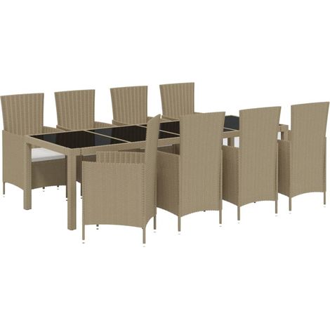Ensemble à dîner de jardin 9 pcs coussins Résine tressée Beige vidaXL