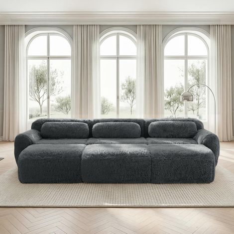 Canapé modulable 3 places avec ottomans , tissu peluche doux, convertible confortable, gris (1/5)