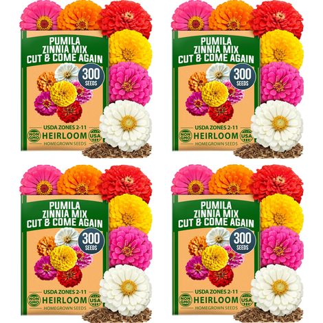 Blumensamen-Mischung 1200 Stück (4 × 300) – Dahlien & Zinnien Elegans, Einfache Aussaat in Beeten und Containern (1/5)
