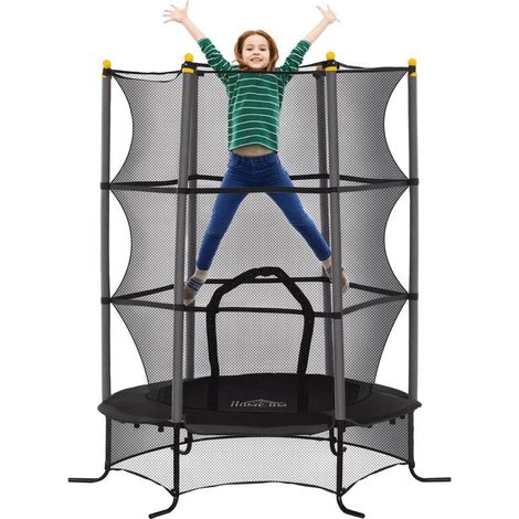 Trampoline pour enfant noir 163 cm avec filet de sécurité, structure acier, 50 kg, pour intérieur et extérieur design (1/5)