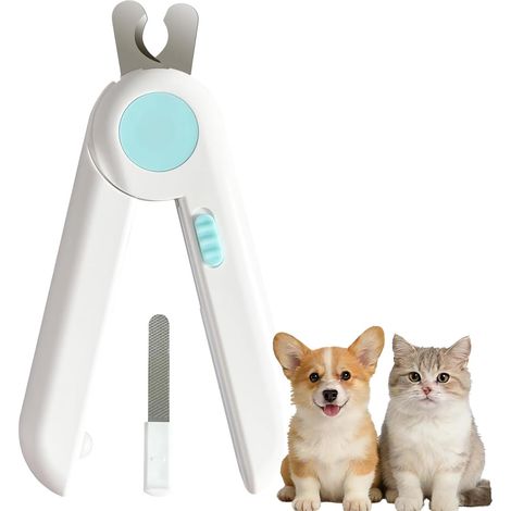 Coupe-ongles professionnel pour chiens et chats avec éclairage LED et récupérateur d'ongles, ciseaux à griffes sécurisés avec lime à ongles pour petits animaux (bleu) (1/5)
