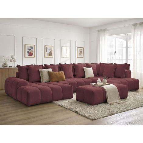 BOBOCHIC - Canapé panoramique convertible coffre EVEREST tissu chiné avec pouf Angle gauche Rouge (1/5)