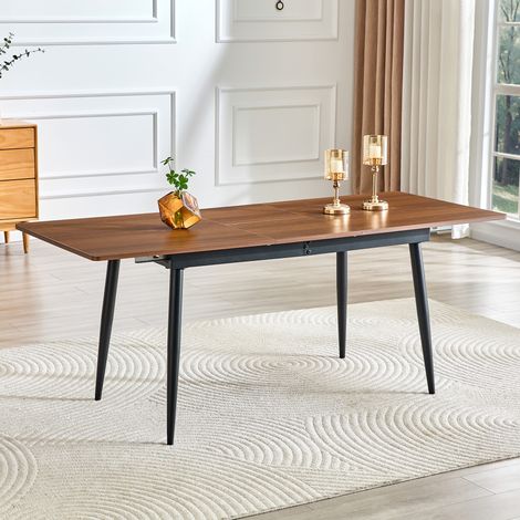 Table à manger rectangulaire 190,5/150 cm, aspect bois, pieds en métal, table de cuisine pour 6 à 8 personnes, style industriel moderne (1/5)