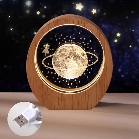 Veilleuse En Cristal Sculpté En 3D - Base En Bois - Éclairage Led Doux - Rechargeable Par USB - Pour Chambre D'Enfant Ou Décoration Intérieure - 1 Pièce (1/5)