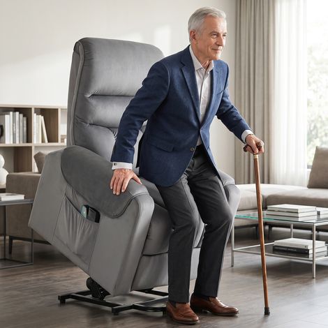 Fauteuil relaxation électrique inclinable avec massage, vibration et chauffage, siège confort en velours, coloris gris anthracite (1/5)