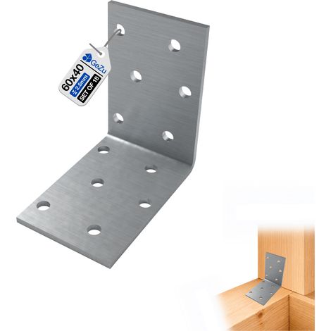 Lot de 18 Équerres d’assemblage 60 x 60 x 40 – galvanisé – Renforcées – Connecteurs métal robustes pour charpente et poutres bois – GeZu Impex