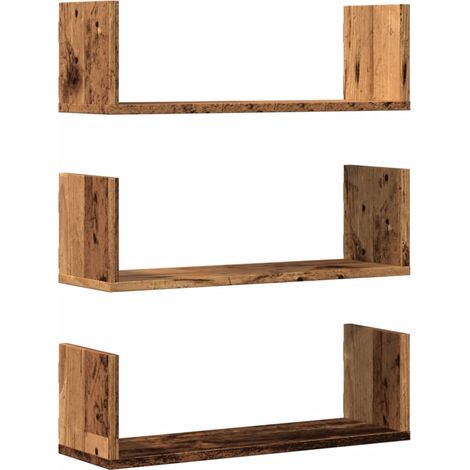 Étagères murales 3 pcs Étagères flottantes vieux bois 58x18x18 cm bois d'ingénierie (1/5)