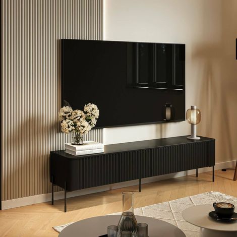 Mobile porta TV Brembana, Madia da salotto con quattro ante battenti, Rialzato da terra, 190x40 h50 cm, Nero (1/5)