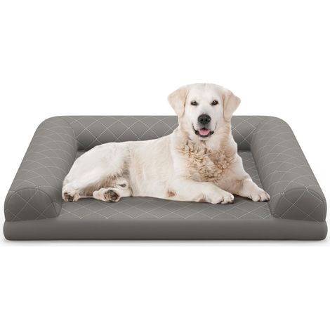 Lit orthopédique pour chien 90 x 69 x 18 cm avec renforts confortables design moderne en mousse orthopédique gris