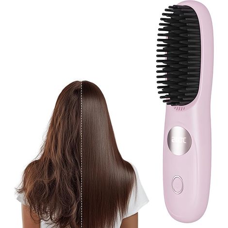 Brosse de coiffage sans fil Borstel Pro Mini - 3 réglages de température, écran LED, charge rapide USB - Accessoire de voyage pour un coiffage efficace à domicile ou en salon - Rose (1/5)