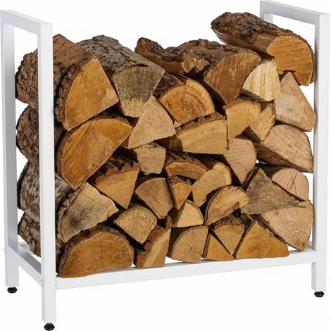 porte-bûches en métal, H x L x P : 62,5 x 65 x 30,5 cm, étagère à bois, bois empilé, bois de chauffage, blanc (1/5)