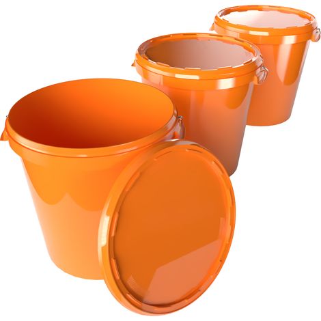 3x Seau Hobbock avec couvercle 31,5 L, qualité alimentaire Orange