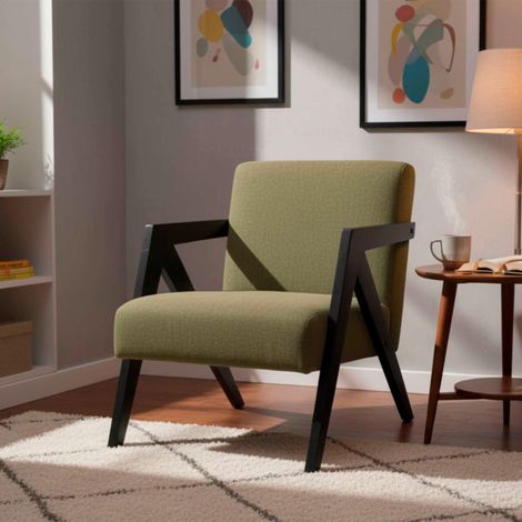 Fauteuil lounge 53x73x75 cm en chêne marron et vert (1/3)