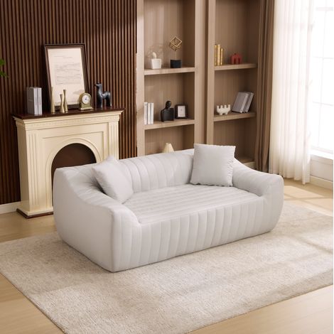 Sofá de 2 plazas 185x93x79 cm de tejido técnico blanco con asiento de espuma - MEUBLIV (1/5)