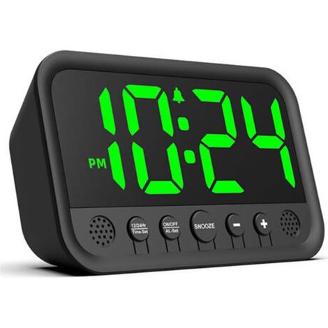Réveil Numérique avec Indicateur LED Vert pour Chambre à Coucher, Réveil Haut pour Dormeurs Lourds, Reveil sur Secteur avec Volume Réglable, Luminosité, Snooze, 12/24 (1/5)
