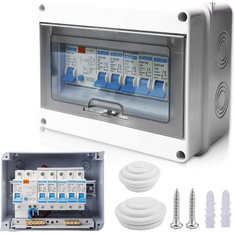 Protruding Fuse Box Small Surface Mounted Distribution Box IP65 Waterproof Circuit Breaker 63A AC Air Switch 2x10A+16A+20A+32A Home Office (1/5)