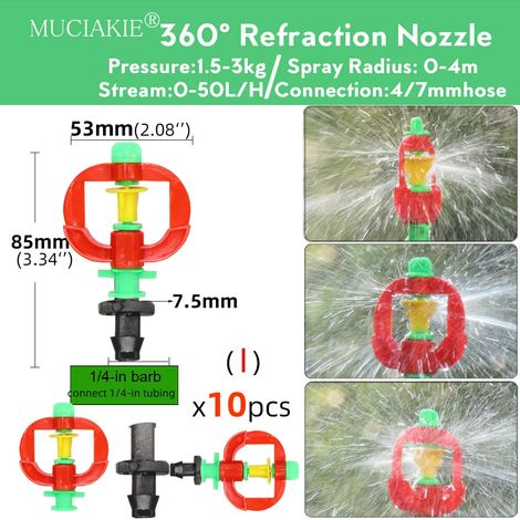 Pipette d'irrigation réglable à 90/180/360°, micro-buse pour arrosage de jardin, buse rotative, pulvérisateur à brouillard avec compensation de diamètre de tuyau 4/7 mm (1/5)