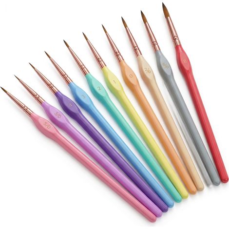 Ensemble Pinceaux Peinture Détail Fin - Poils Synthétiques Doux - Pour Aquarelle Acrylique Huile Et Modélisme - Lot De 10 Pièces (1/5)