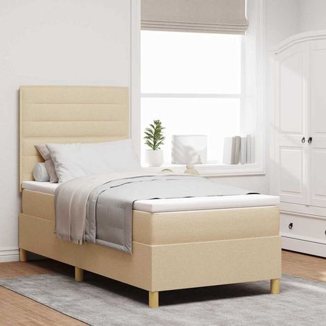 LED Boxspringbett mit Matratze Creme 90 x 190 cm Stoff