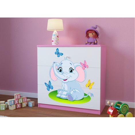 Commode enfant rose petit éléphant 80cm