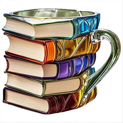 Mug à café en forme de livre peint en 3D, tasse amusante, tasse à café bibliothèque, tasse livre, tasse à café, décoration de bureau ou d'étagère (1/5)