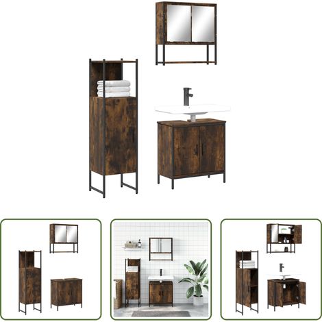vidaXL Waschbecken-Schrank -  3-tlg. Badmöbel-Set Räuchereiche Holzwerkstoff (1/5)
