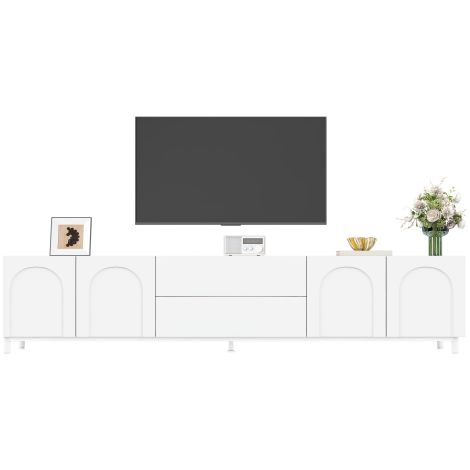 Mobile TV con quattro ante e due cassetti, corpo del mobile in truciolato + MDF, gambe in tubo d'acciaio, mobile contenitore moderno per soggiorno con ante ad arco, soggiorno (1/5)